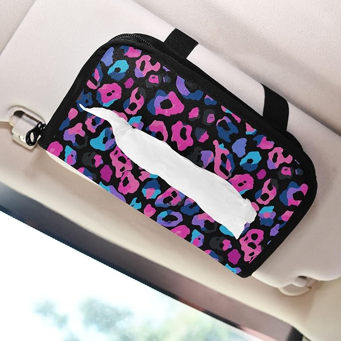 Car Tissue Holder Car Visor Organizer Tissue Box Holder for Car Sun Visor Organizer with Car Vehicle Accessories Essentials Interior for Women Men Pink and Blue Leopard Print