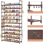 LANTEFUL 11 Tiers Tall Shoe Rack Holds 55 Pairs of Shoes with 18pcs Hooks Sturdy Wide Shoe Organizer Storage Free Standing Me