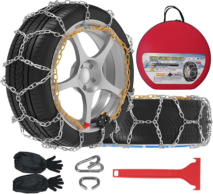 Auto-Fixing Snow Chains, 30s Quick Fit Easy Installation Tire-Chains, Portable Reusable High Carbon Steel Anti Slip Tire Chai