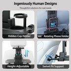 2-in-1 Car Steering Wheel Tray & Back Seat Headrest Tray with Phone Holder, Steering Wheel Desk Food Table for Car Laptop Mount Steering Wheel for Large SUVs, Trucks & Vans