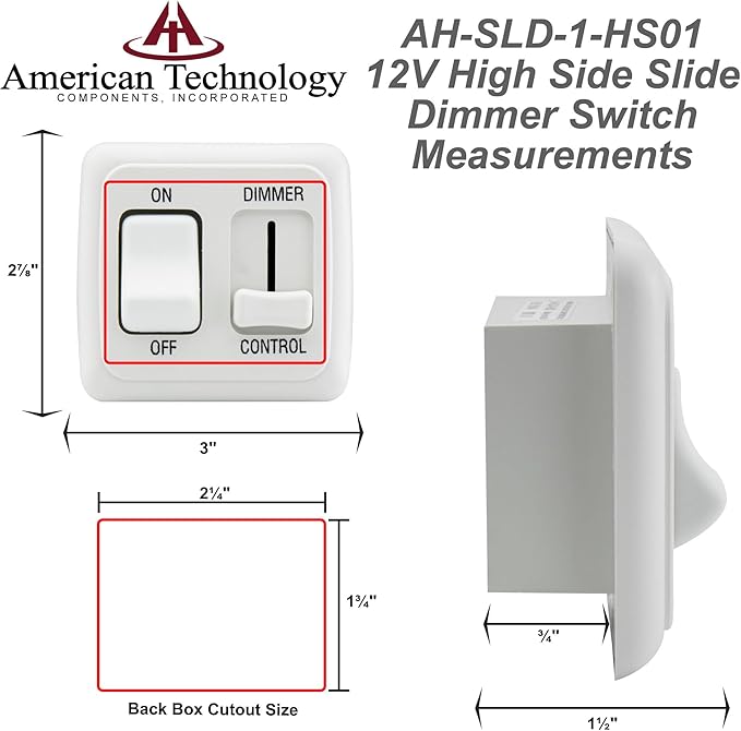 12 Volt DC Dimmer Switch for LED, Halogen, Incandescent - RV, Auto, Truck, Marine, and Strip Lighting (Large Slider, White)