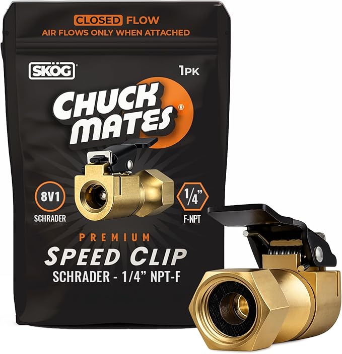 Chuck Mates Premium 1/4" NPT Quick-Connect Tire Inflator Chuck with SimpleSeal - Closed-Type (1 Pack)
