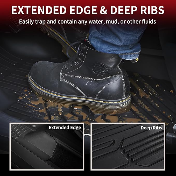 LASFIT Floor Mats for Ford F-150 2015-2026 | F150 Lightning 2022-2025 SuperCrew (Rear w/o Fold Flat Storage) Carpet Floor All Weather Protector TPE Truck Liners- 1st & 2nd Row, 3pcs Black