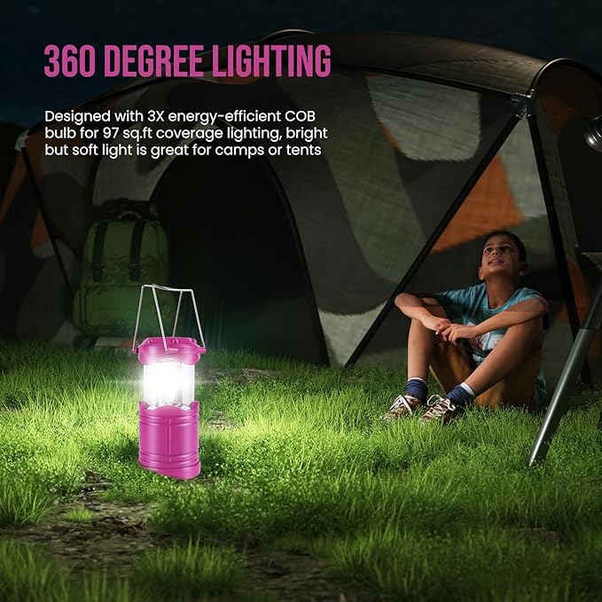 Lichamp LED Camping Lantern, 4 Pack Battery Powered Flashlight for Power Outages, Portable Collapsible Hanging Light Essentia