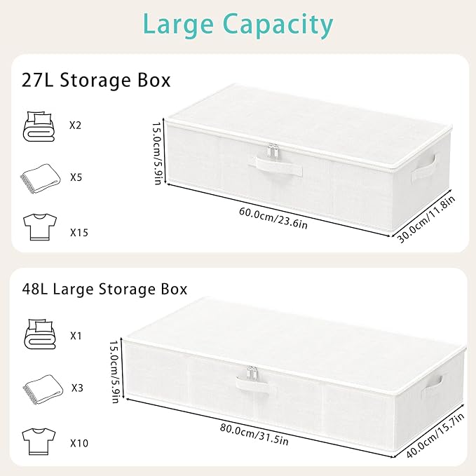 Under Bed Storage Bins, Closet Containers Organizers, Foldable Basket with Zippered, for Blankets, Clothes, Comforters, 4 Pac