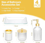 Gold Bathroom Accessories 4Pcs of Glass Bathroom Counter Organizer Set,Toothbrush Holders, Soap Dispenser, Apothecary Jar, Va