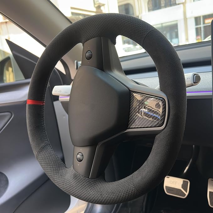 MEWANT Hand Stitched Steering Wheel Cover for Tesla Model 3 2017-2023 / Model Y 2020-2023 for Tesla Model 3/Y Accessories