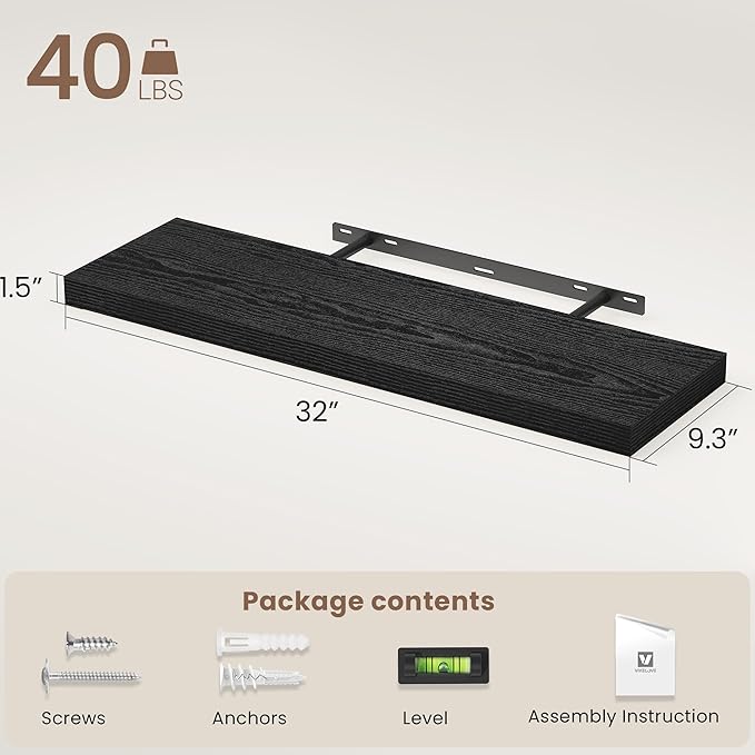 Vivelove 32 Inch Floating Shelves, Deep Wall Shelves with Invisible Brackets, Display Shlf for Bathroom Living Room Kitchen B