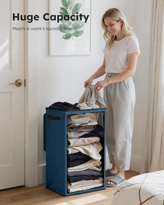 SOLEDI Laundry Hamper with Lid 90L Large & Tall Collapsible Laundry Basket, Clothes Hamper with Bag Removable Easy to Carry, 