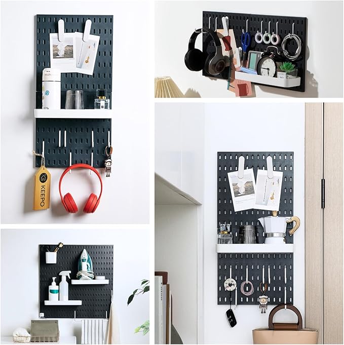 Keepo Peg Board Wall Organizer – Plastic Pegboard Panels, Modular Peg Board Storage System for Home Office, Craft Room, Gamin