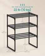 SONGMICS Shoe Rack, 3-Tier Shoe Organizer, Metal Storage Shelf, Upright or Upside Down, for 4-8 Pairs, Stackable, for Entrywa