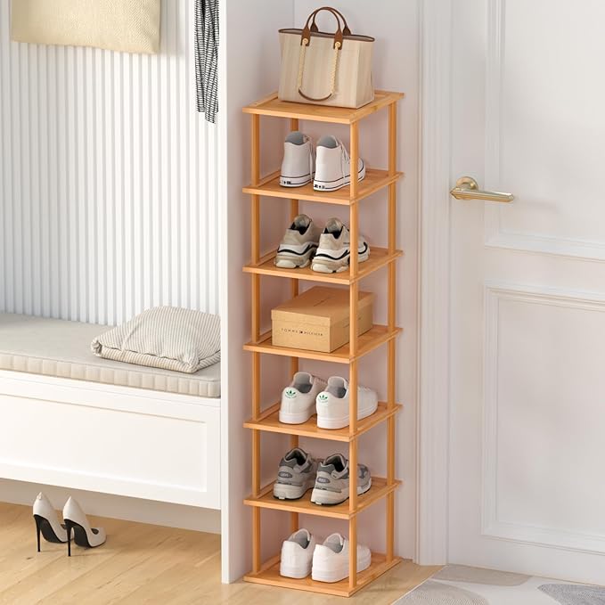 MHXW SXPN Bamboo Free Standing Shoe Rack Shelf Multi Tier Tall Wooden Stackable Shoes Rack Organizer for Closet Front Door En
