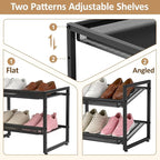 Expandable Shoe Rack, 2 Tier Adjustable Shoe Organizer with Flat & Slant Dual Use Design, Space Saving Shoes Stand for Closet