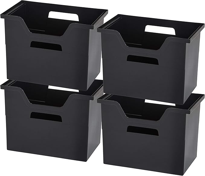 IRIS USA Large Portable Desktop File Box with Open Lid, 4 Pack, Side Handles, Hanging File Folders, Tabs & Inserts, Letter Si