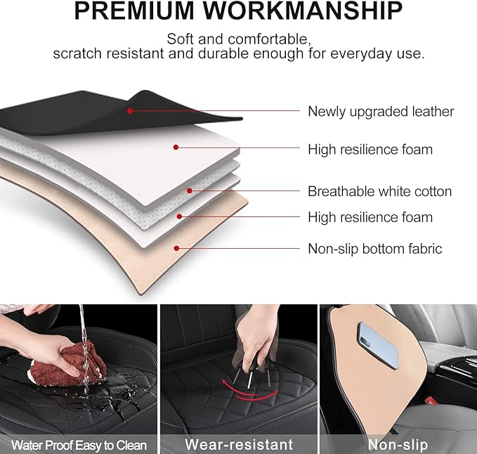 1 Pack Leather Front Car Seat Cover, Universal Sideless Car Seat Protector with Storage Pocket and Seat Belt Pad, Waterproof 