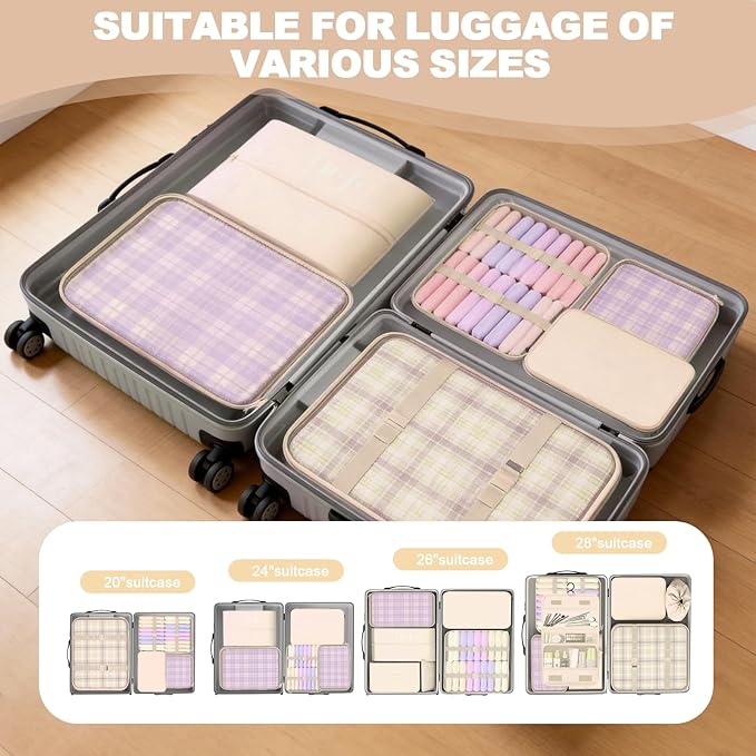 8 Set Packing Cubes for Travel,Suitcase Organizer Bags for Luggage with Shoe & Hanging Toiletry Bag, Vacation Essentials & Ac