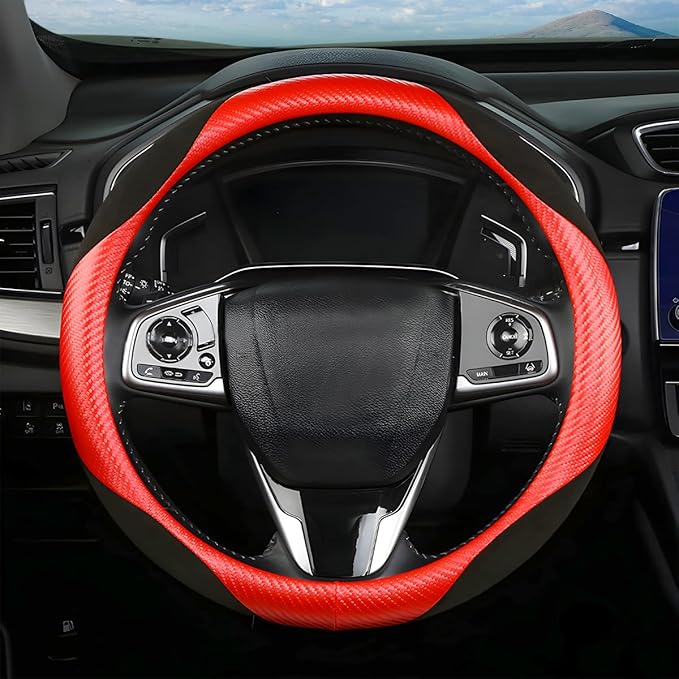 Steering Wheel Cover for Women and Men, Carbon Fiber Plush Steering Wheel Cover Soft Anti-Slip Comforting, Universal 15 Inche