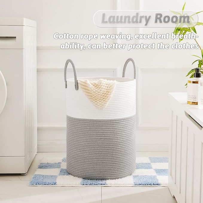 Artfeel Laundry Basket,Woven Cotton Rope Laundry Hamper,100L for Decorative Storage of Dirty Clothes,Toys and Blankets in Bat