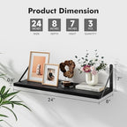 Floating Shelves for Wall, 24W x 8D Wide Bookshelf with Brackets Set of 3, Wood Wall Mounted Shelves for Living Room, Kitchen