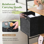 Woven Wicker Storage Baskets 2-Pack, 11x11 Handwoven Paper Rope Organizer Bins, Foldable Cube Storage Cubes with Built-in Han