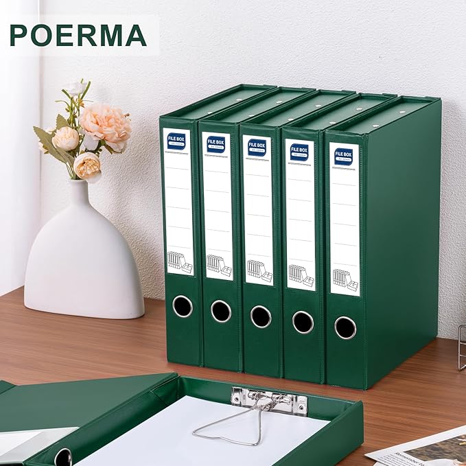 Storage File Boxes A4, 6 Pack Foldable File Box with Clip, 50mm Spine, Plastic Archives Cases with Magnetic Closure, Document
