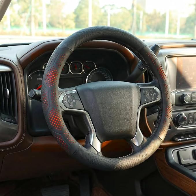 Leather Steering Wheel Cover for Chevy Silverado 1500 2500 3500, for GMC Sierra 1500 2500 3500, for Toyota RAV4 Corolla Camry