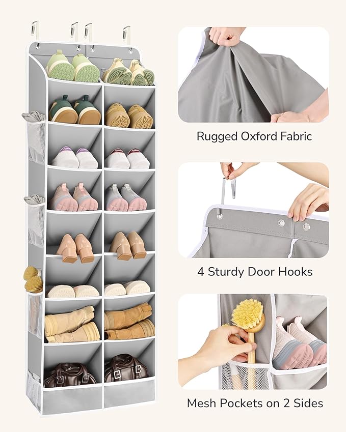 ULG Over The Door Shoe Organizer with 16 Large Pockets, Hanging Shoe Rack for Closet Door, Space Saving Shoe Storage for Boot