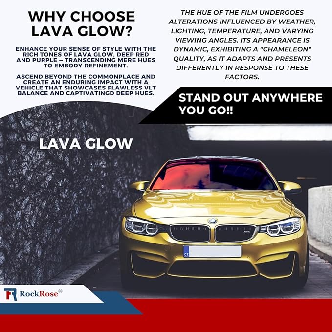RockRose Lava Glow Chameleon Car Window Tint Film, Color Tint for Car; Heat Rejection & UV Block for Privacy and Sun Protection, 85% VLT (Light Red, 36 in x 6FT)