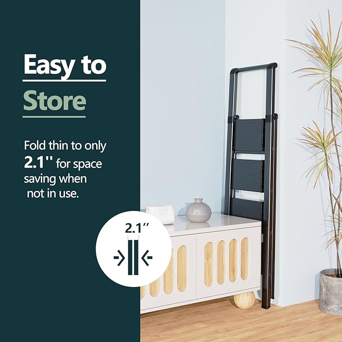 WOA WOA 4 Step Ladder for 10 Feet High Ceiling, Lightweight Foldable Ladder with Non-Slip Wide Pedals, Step Stool with Safe H