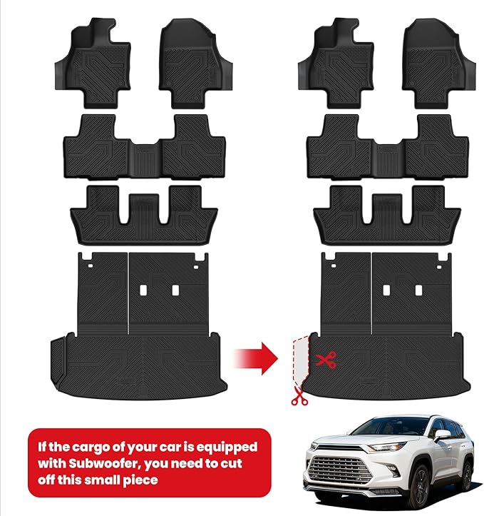 LASFIT Floor Mats for Toyota Grand Highlander 2026 2025 2024 Fits Without or with subwoofer (Include Hybrid), All Weather TPE Custom Fit Rear Trunk Mat for Grand Highlander Accessories