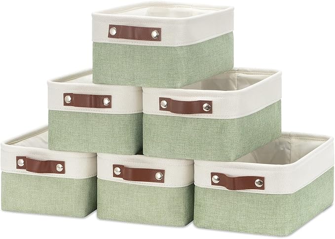 HNZIGE Collapsible Storage Baskets for Shelves(6pack) Small Fabric Bins with Handles, Linen Baskets Organizer Bins for Organi