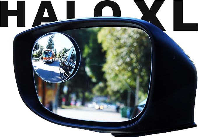 Blind Spot Mirrors for Cars - by Safe View Company - Change Lanes w Confidence - Made from Real Convex Glass - Long Lasting - Easy Peel & Stick (Halo XL)