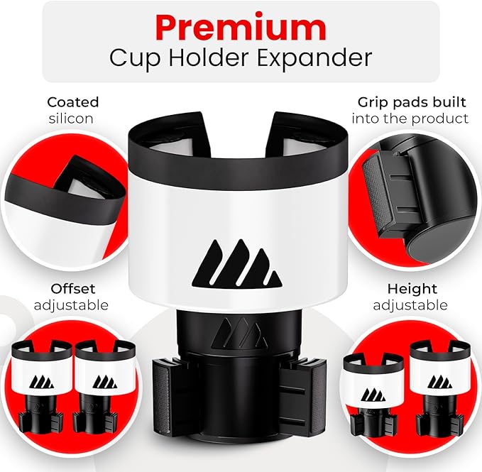 Integral Ultimate Expander Car Cup Holder - Adjustable Base - Expander & Organizer for Vehicles - Compatible with Coffee Mug,