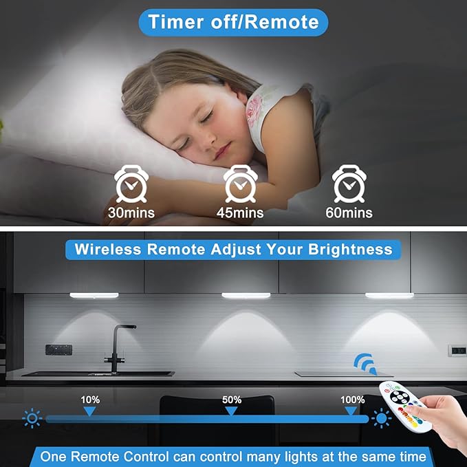 Under Cabinet Lighting Wireless with Remote, 48 LED Rechargeable Under Cabinet Lights, Kitchen Counter Lights Dimmable LED Closet Light RGB Bar for Shelf, Car, Hallway, 15 Color Changing, 6 Pack