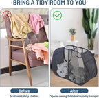 Seiritex Mesh Popup Laundry Hamper 2 Compartment, Collapsible Laundry Sorter Basket Foldable Hamper for Clothes, College Dorm