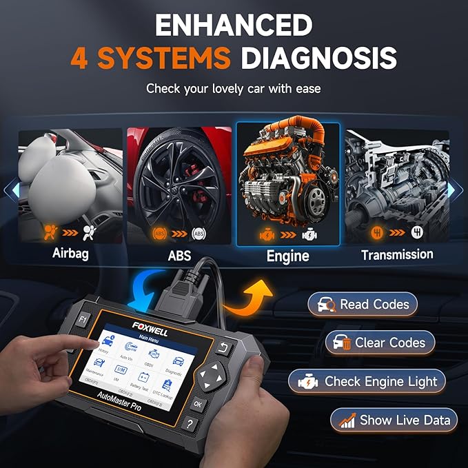 FOXWELL NT614 Elite OBD2 Scanner 4 System Code Reader Scan Engine ABS SRS Transmission, 5 Resets Oil/EPB/ABS