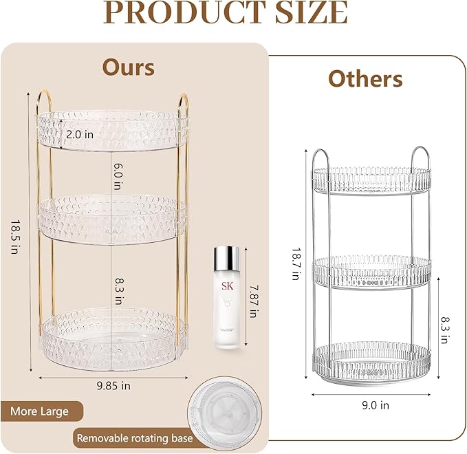 Rotating Makeup Organizer for Vanity, 3 Tier Perfume Skincare Storage for Women, Bathroom Counter Organizer, 360 Spinning Cos