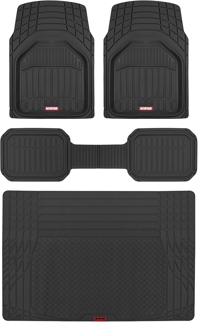 Motor Trend FlexTough Defender Floor Mats for Cars & TrunkShield Trunk Mat Set, Next-Gen Deep Dish Heavy Duty Car All Weather, Rubber Set Auto Truck Van SUV B09VYBHPDK