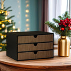 UnionBasic Document Organizer, 3-Drawer File Cabinet Document Storage Box, Office Desktop Filing Organizer, Black with Wood G