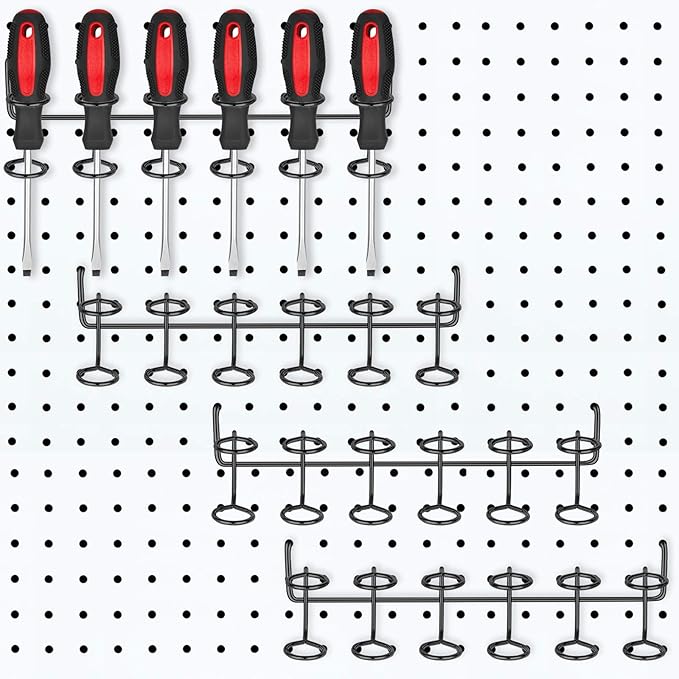Ripeng 4 Pieces Pegboard Screwdriver Holders Peg Board Organizer Accessories Multi Ring Tool Holders Six Tool Organizer Racks