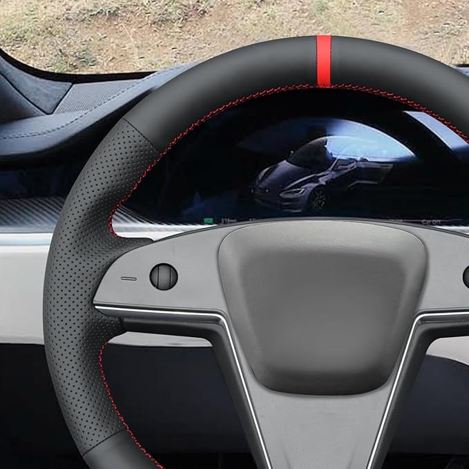 MEWANT Hand Stitched Tesla Model S(O-Shaped) Steering Wheel Cover Wrap for Tesla Model S 2021-2023 / Model X 2021-2023 Steering Wheel Accessories