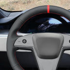 MEWANT Hand Stitched Tesla Model S(O-Shaped) Steering Wheel Cover Wrap for Tesla Model S 2021-2023 / Model X 2021-2023 Steering Wheel Accessories