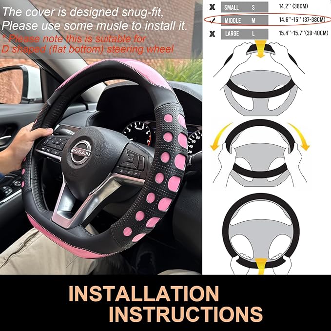 PINCTROT D Shaped Race Grip Steering Wheel Cover, Anti Slip Silicone Perforated Design with Soft Touch Padding, Enhanced Grip for Sporty Driving Flat Bottom 14.5-15 Inch (Racing Pink)