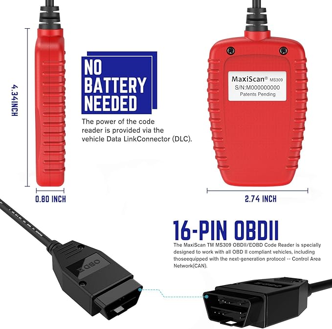 Autel OBD2 Scanner MS309 Universal Car Engine Fault Code Reader, Check Engine Light and Emission Monitor Status, OBDII CAN