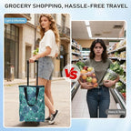 Small Shopping Cart with Wheels, Rolling Shopping Bag, Collapsible Grocery Cart, Portable Foldable Shopping Trolley Pull Handle, Small Folding Trolley Cart, Rolling Tote for Travel, Camping (Green)