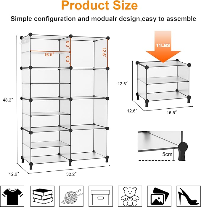 AWTATOS Closet Organizer 8 Cube Storage Shelves Clothes Organizers Closet Storage Stackable Cubby Shelving for Closet Bedroom