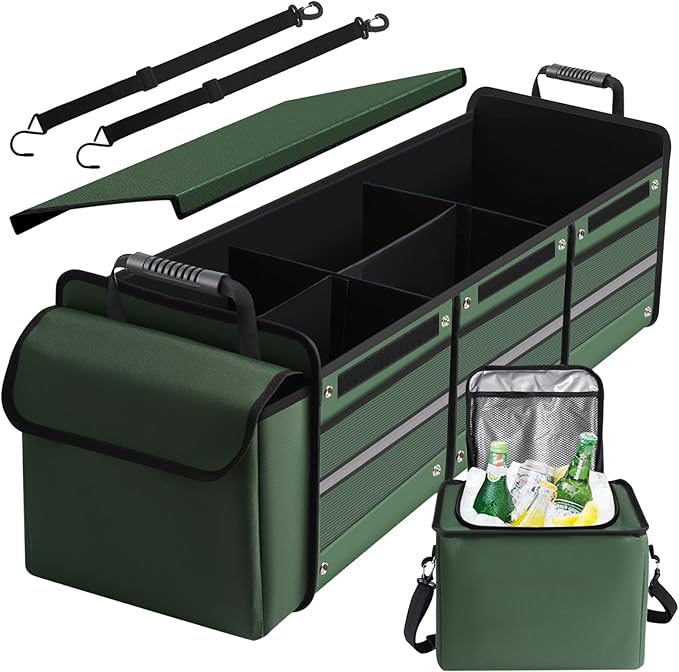 Car Trunk Organizer,115L Heavy Duty Collapsible Trunk Storage, with Insulated Leakproof Cooler Bag Vehicle Cargo Organizer with