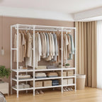 Portable Closet,Garment Rack,Heavy Duty Clothes Rack with Cover,Wardrobe Closet with 3 Hanging Rods, 9 Storage Shelves,55.1" 