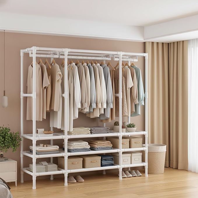 Portable Closet,Garment Rack,Heavy Duty Clothes Rack with Cover,Wardrobe Closet with 1 Hanging Rods, 2 Storage Shelves,27.5" 