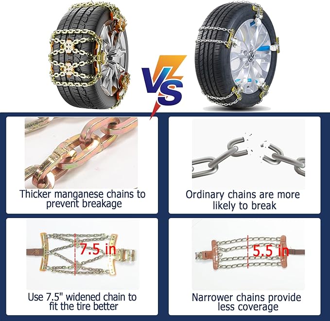 Snow Chains, Tire Chains for Car SUV Pickup Trucks, Adjustable Portable Universal Emergency Anti Skid Snow Car Tire Chains fo